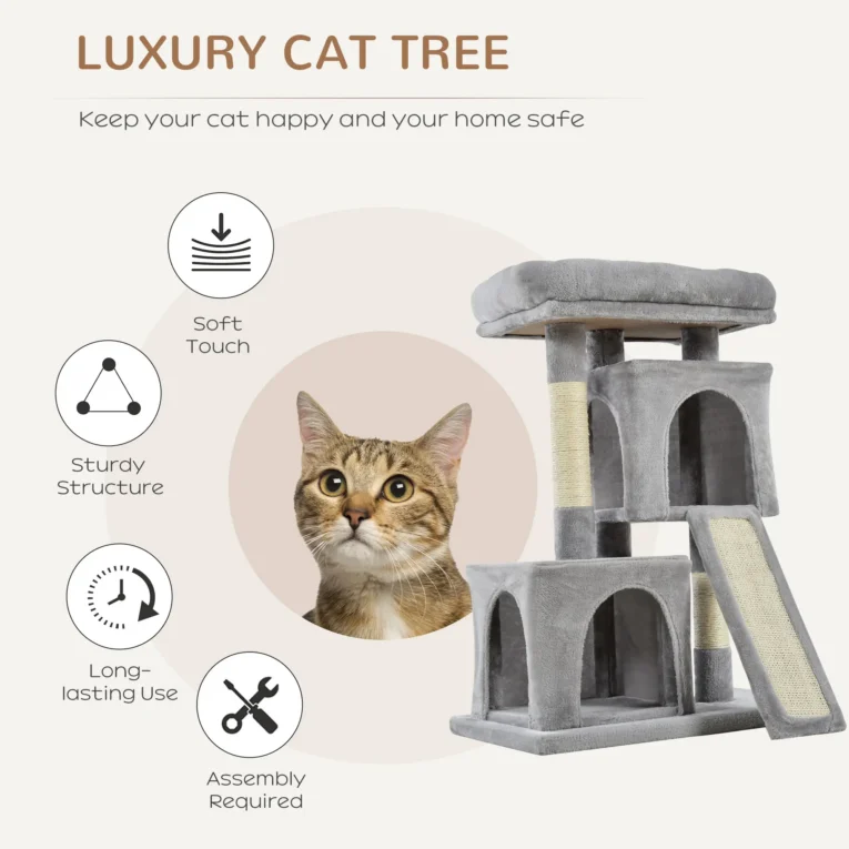 Dual-Condo Cat Activity Tree with Sisal Posts – Grey