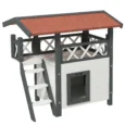 Two-Level Outdoor Cat House with Balcony and Steps – White