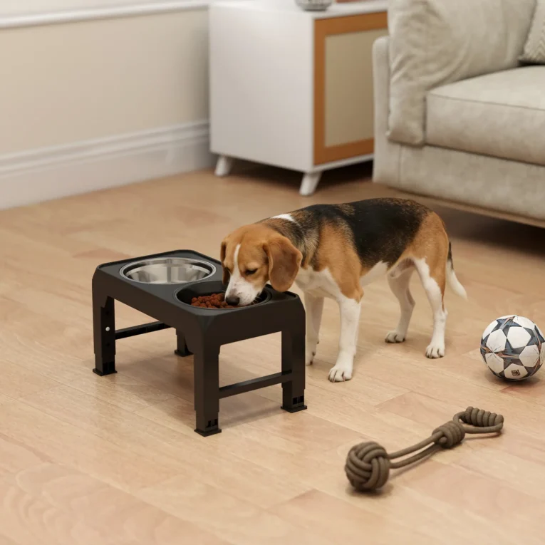 Adjustable Raised Dog Feeding Station with Slow Bowl – Black