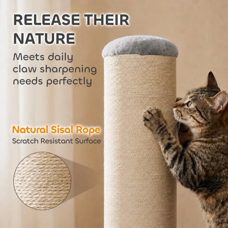 Wide-Base Sisal Cat Scratching Post – Light Grey, 75.5cm