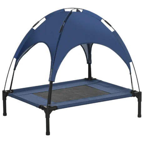 Raised Dog Bed with Canopy &ndash; Dark Blue, 76 &times; 61cm