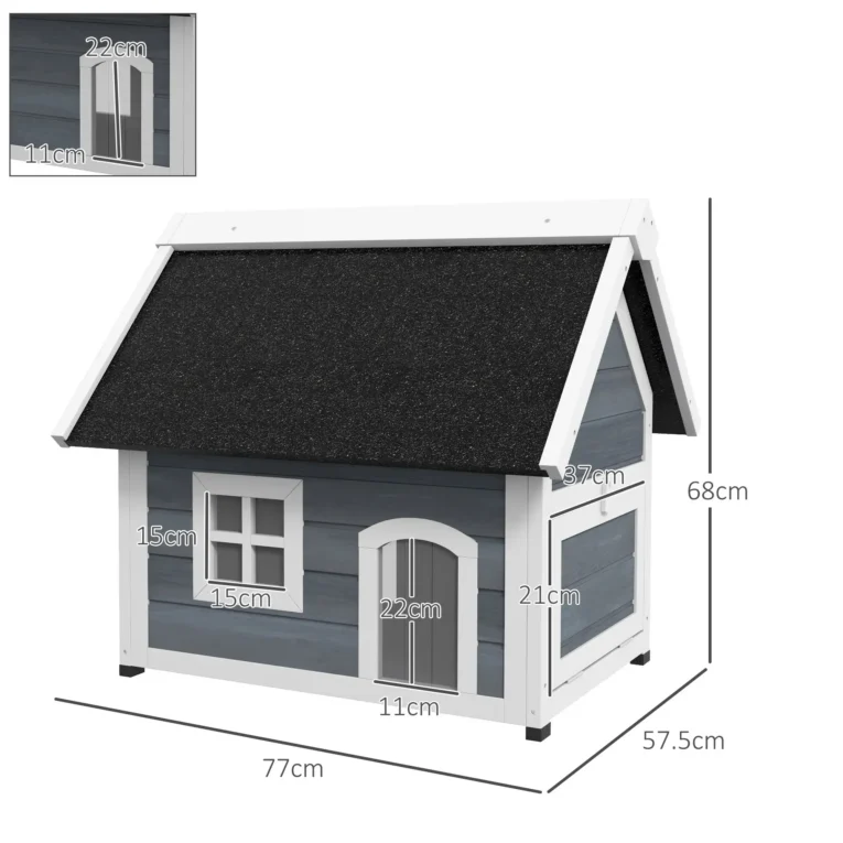 Outdoor Wooden Cat Shelter with Opening Roof – Grey, 77cm