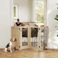 Four-Panel Folding Dog Gate with Door – Oak Tone, 91.5cm High