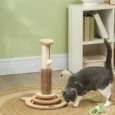 Cat Scratching Post with Grooming Brush and Ball Tracks – Oak, 49cm