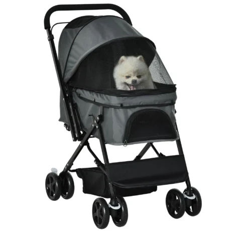 Folding Pet Stroller with Reversible Handle – Grey, 10kg