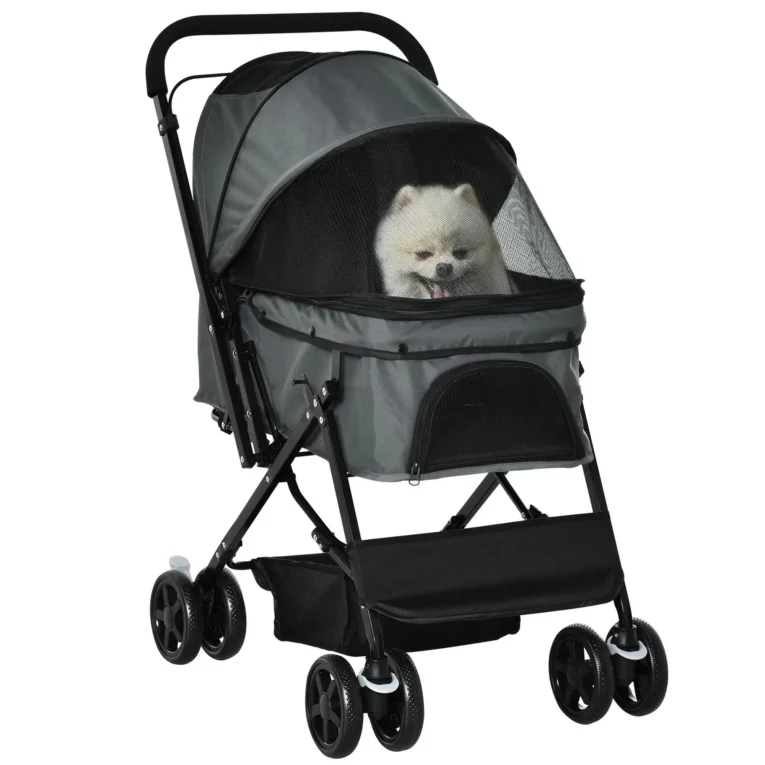 Folding Pet Stroller with Reversible Handle – Grey, 10kg