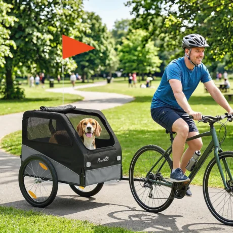 Dog Bicycle Trailer with 20-Inch Wheels – Grey, 20kg Capacity