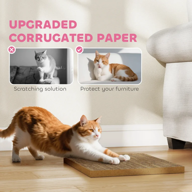 Cardboard Cat Hideaway with Scratching Base – Pink and Purple