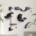 Four-Piece Wall-Mounted Cat Furniture Set with Hammock – Dark Grey
