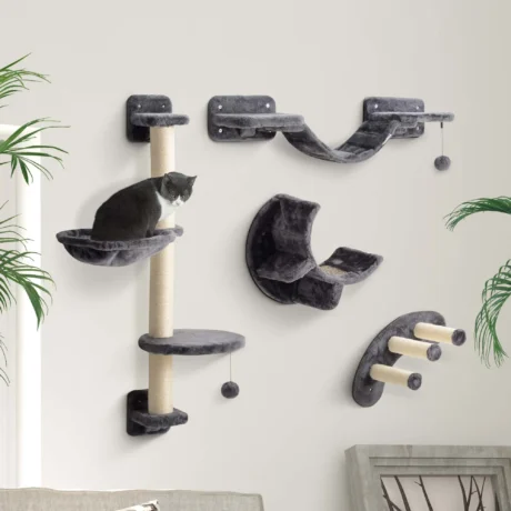 Four-Piece Wall-Mounted Cat Furniture Set with Hammock &ndash; Dark Grey &ndash; detail 2