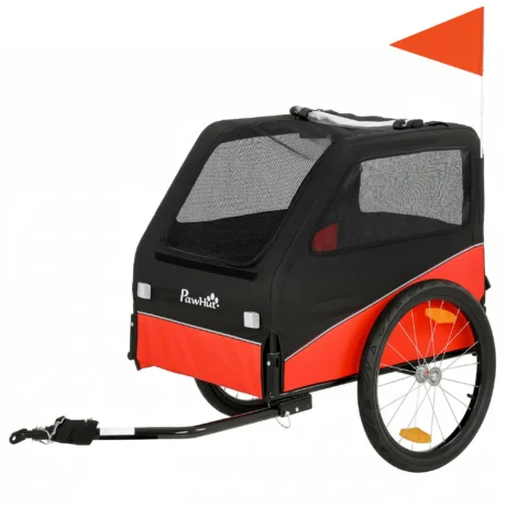Folding Dog Bicycle Trailer with 20-Inch Wheels &ndash; Red and Black