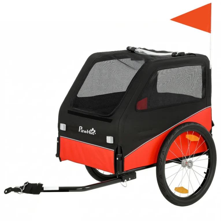 Folding Dog Bicycle Trailer with 20-Inch Wheels – Red and Black