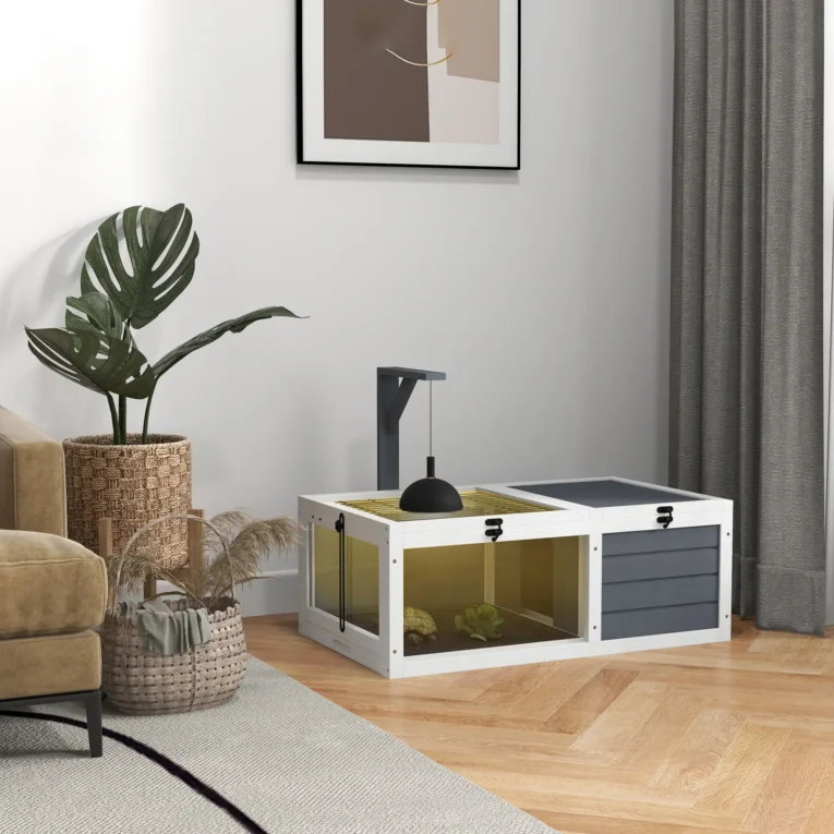 Wooden Tortoise Table with Lamp Holder and Trays – Grey Wooden Tortoise Table with Lamp Holder and Trays – Grey