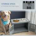 Dog Feeding Cabinet with Latching Doors – Grey, Two 2L Bowls