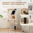 Cat Activity Tree with Grooming Brush and Bed – Beige, 132cm