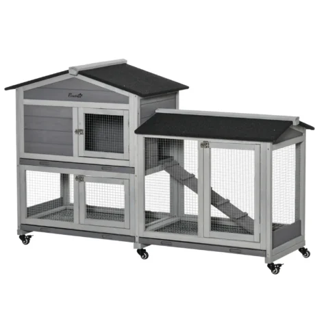 Two-Level Rabbit Hutch with Side Run – Grey