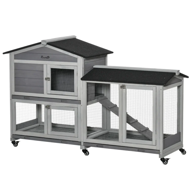 Two-Level Rabbit Hutch with Side Run – Grey