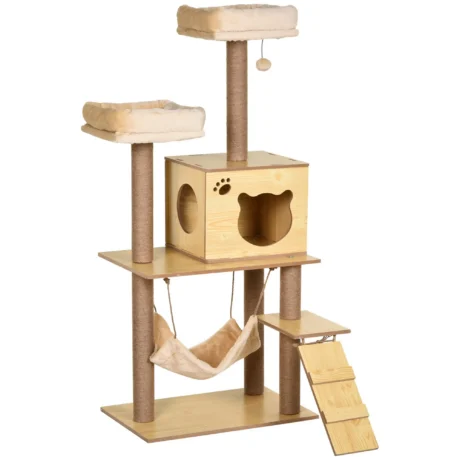 Cat Tower with Hammock and Ladder – Yellow, 130cm