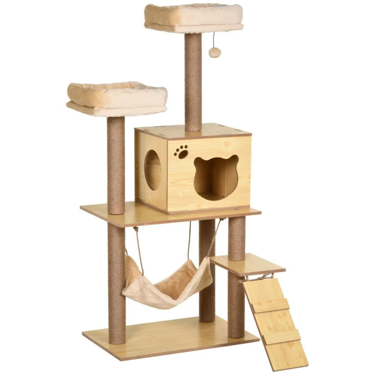 Cat Tower with Hammock and Ladder – Yellow, 130cm