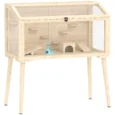 Wooden Hamster Cage with Seesaws and Platforms, 110cm – Natural wood finish