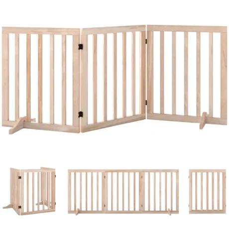 Three-Panel Folding Wooden Dog Gate &ndash; Natural, 150cm