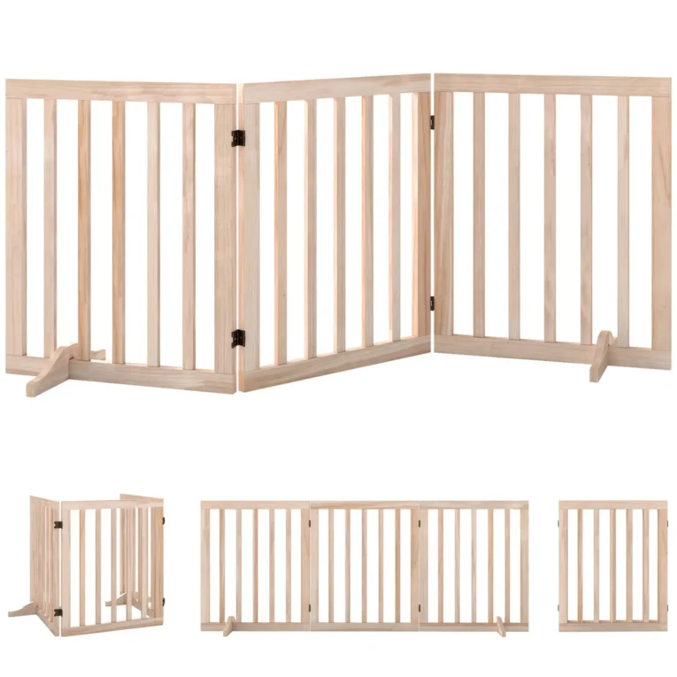 Three-Panel Folding Wooden Dog Gate – Natural, 150cm