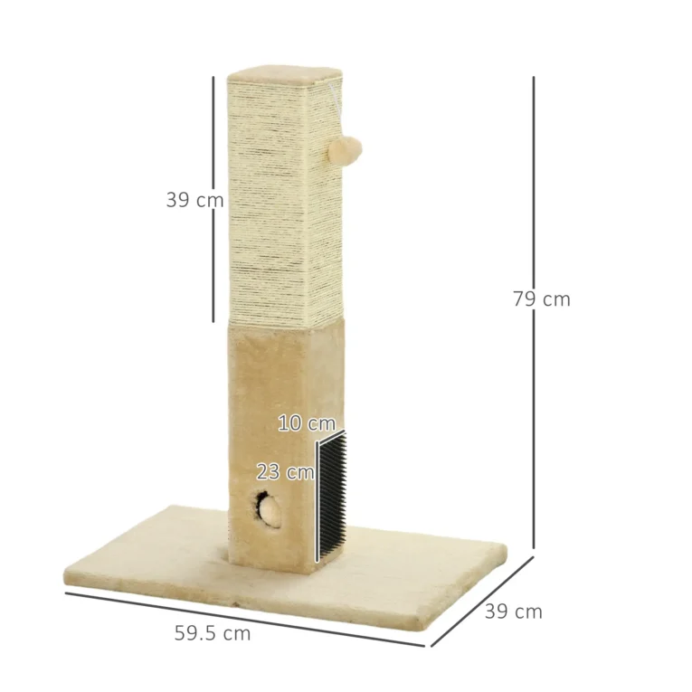 Jute Scratching Post with Grooming Brushes – Beige, 79cm