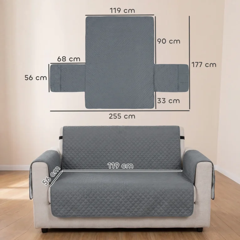 2-Seater Sofa Cover for Pets, Non-Slip – Grey, Black