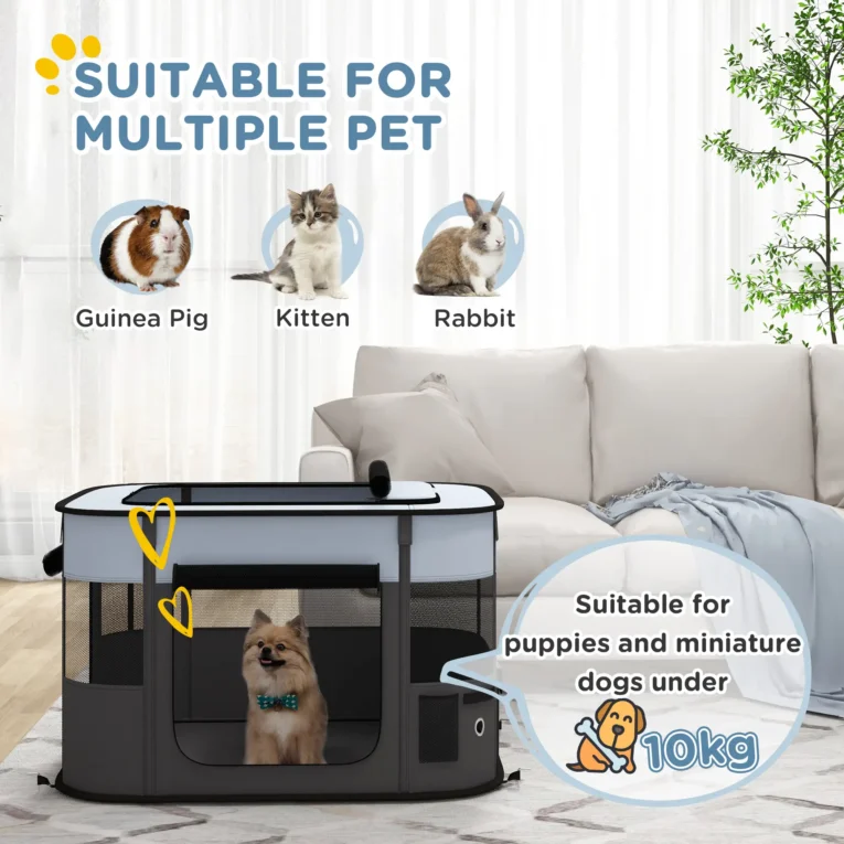 Folding Fabric Pet Playpen – Grey, 94cm