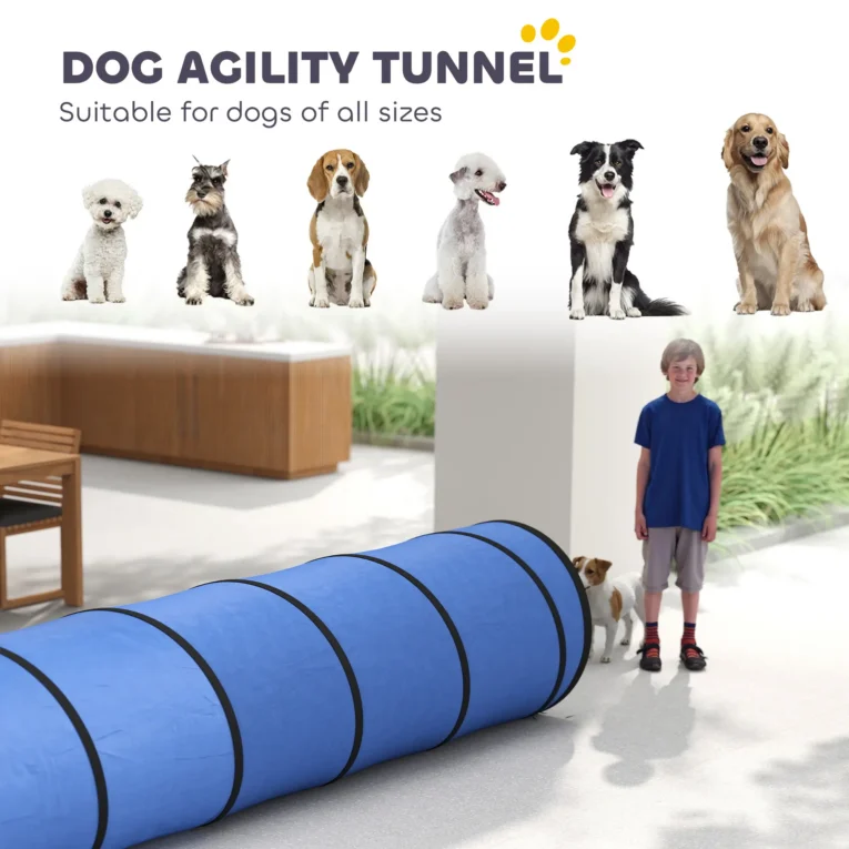 Foldaway Dog Agility Tunnel with Carry Bag – Blue, 5m