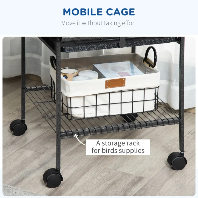 Bird Cage with Play Top, Seed Guard and Stand – Dark Grey, 156cm Bird Cage with Play Top, Seed Guard and Stand – Dark Grey, 156cm