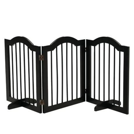Three-Panel Freestanding Folding Dog Gate with Feet &ndash; Black