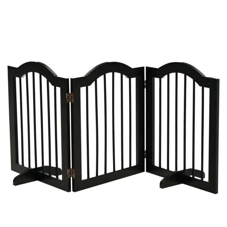 Three-Panel Freestanding Folding Dog Gate with Feet – Black Three-Panel Freestanding Folding Dog Gate with Feet – Black