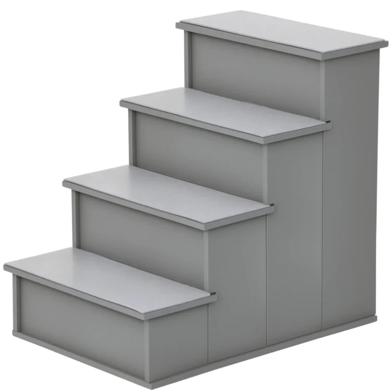 Four-Step Wooden Pet Stairs with Removable Mats – Grey, 54cm