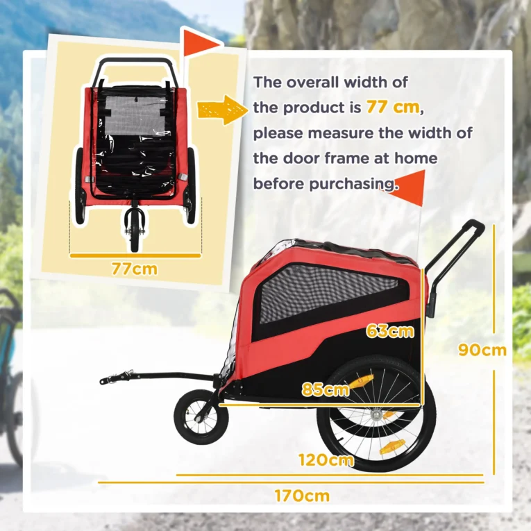 Convertible Dog Bike Trailer and Stroller – Red Convertible Dog Bike Trailer and Stroller – Red