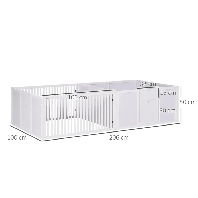 Two-Room Wooden Puppy Pen with Removable Doors – White