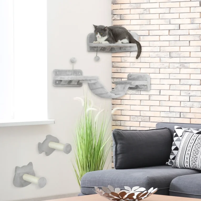 Cat shelves 90W x 26D x 12.5Hcm – Light grey and cream white