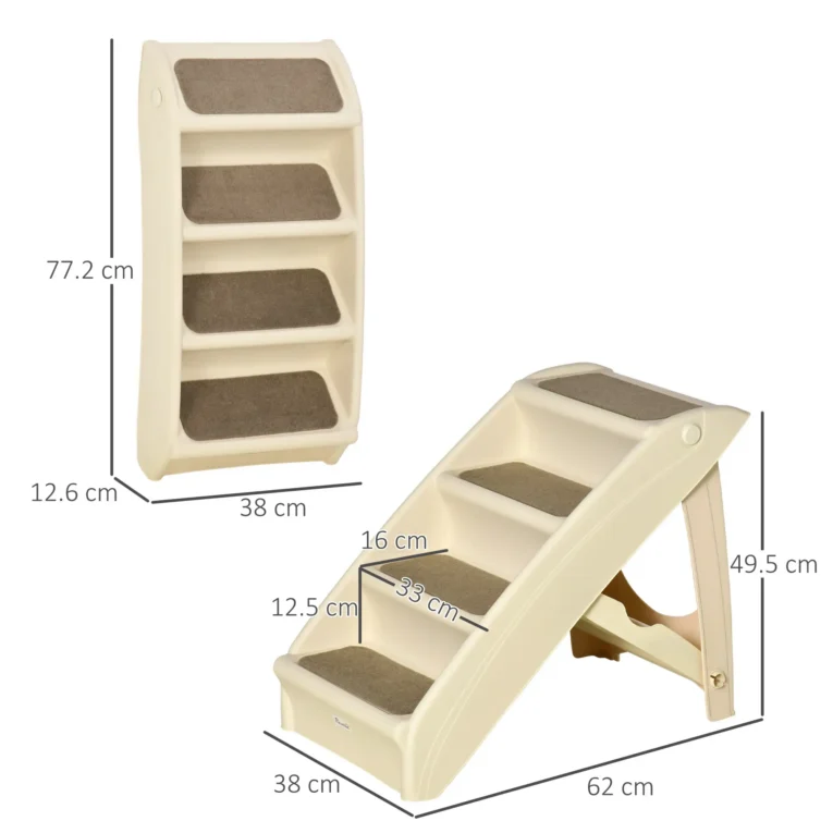 Folding Four-Step Pet Stairs – Beige, 49.5cm