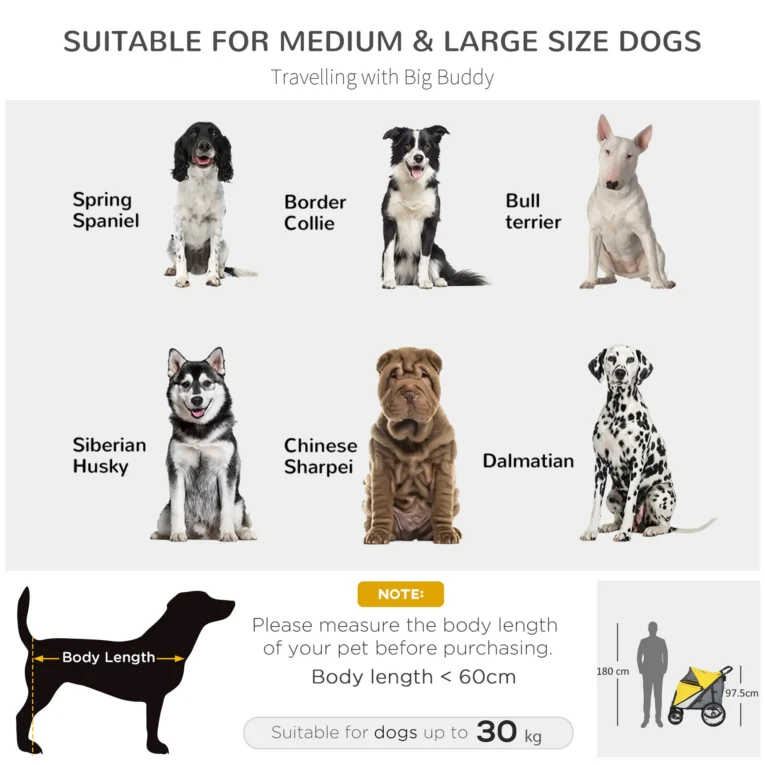 Folding Large Pet Stroller with Inflatable Wheels – Yellow, 30kg