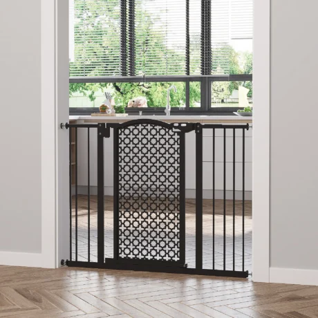 Auto-Close Dog Gate with Two Extensions &ndash; Black &ndash; detail 2