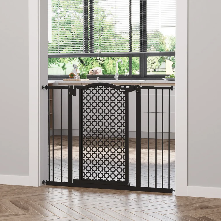 Auto-Close Dog Gate with Two Extensions – Black