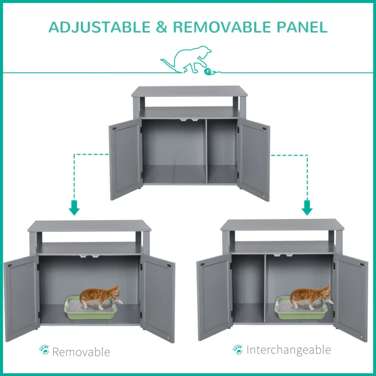 Cat Litter Cabinet with Adjustable Divider – Grey, 76cm