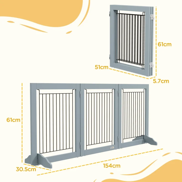 Three-Panel Freestanding Dog Gate – Grey, 61cm Three-Panel Freestanding Dog Gate – Grey, 61cm
