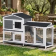 Wooden Rabbit Hutch 2-Tier with Tray – Grey, White, Black