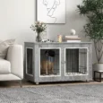 Dog Crate Furniture Table with Cushion and Doors – Grey, white and black
