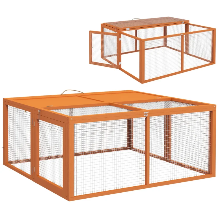 Folding Wooden Small Animal Run with Opening Top – Orange, 110cm