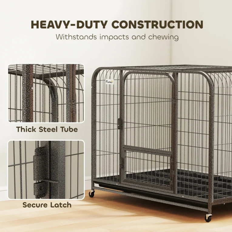 Large Steel Dog Crate with Wheels and Removable Tray – Black, 116cm Large Steel Dog Crate with Wheels and Removable Tray – Black, 116cm