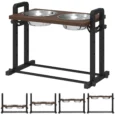 Adjustable Double Dog Bowl Stand with Tilting Top – Brown