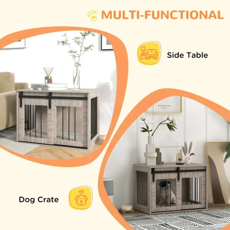 Compact Dog Crate with Sliding Door and Cushion – Brown, 80cm