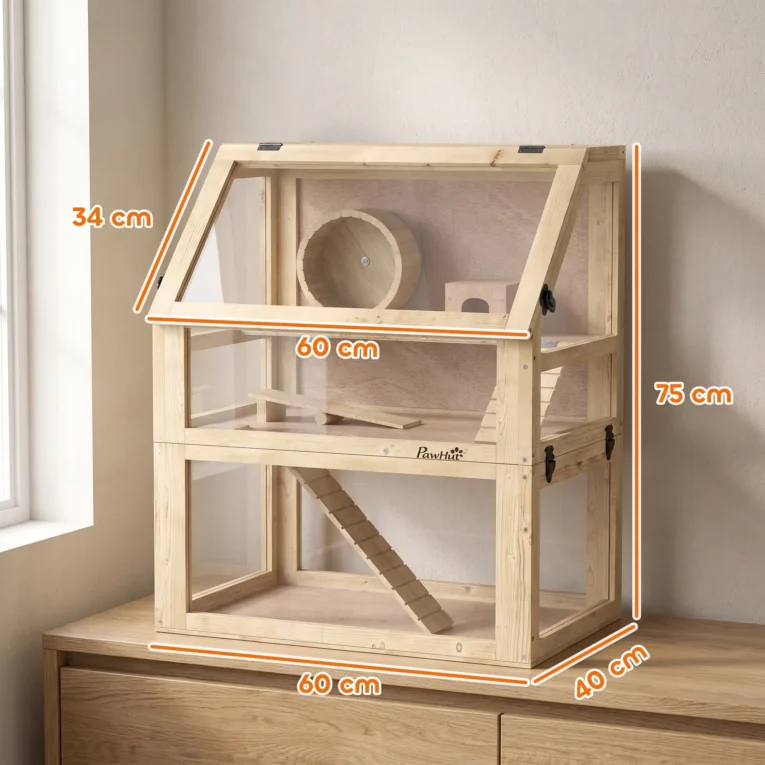Wooden Hamster Habitat with Detachable Base – Natural, 60cm Wooden Hamster Habitat with Detachable Base – Natural, 60cm